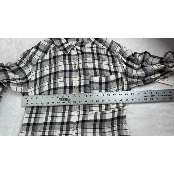 Pilcro Anthropologie Womens Black White Plaid Button-Up Shirt Medium Long Sleeve - Picture 7 of 8